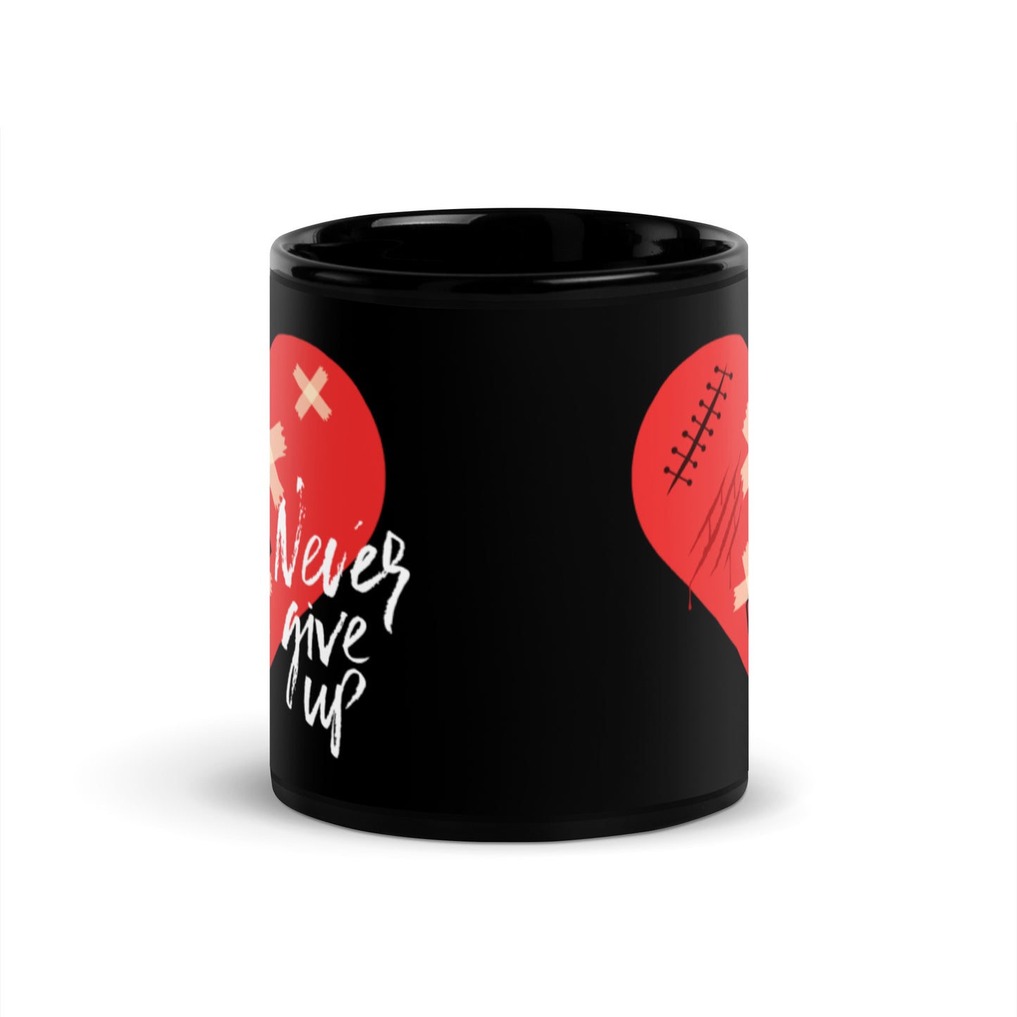 Never Give Up Black Glossy Mug