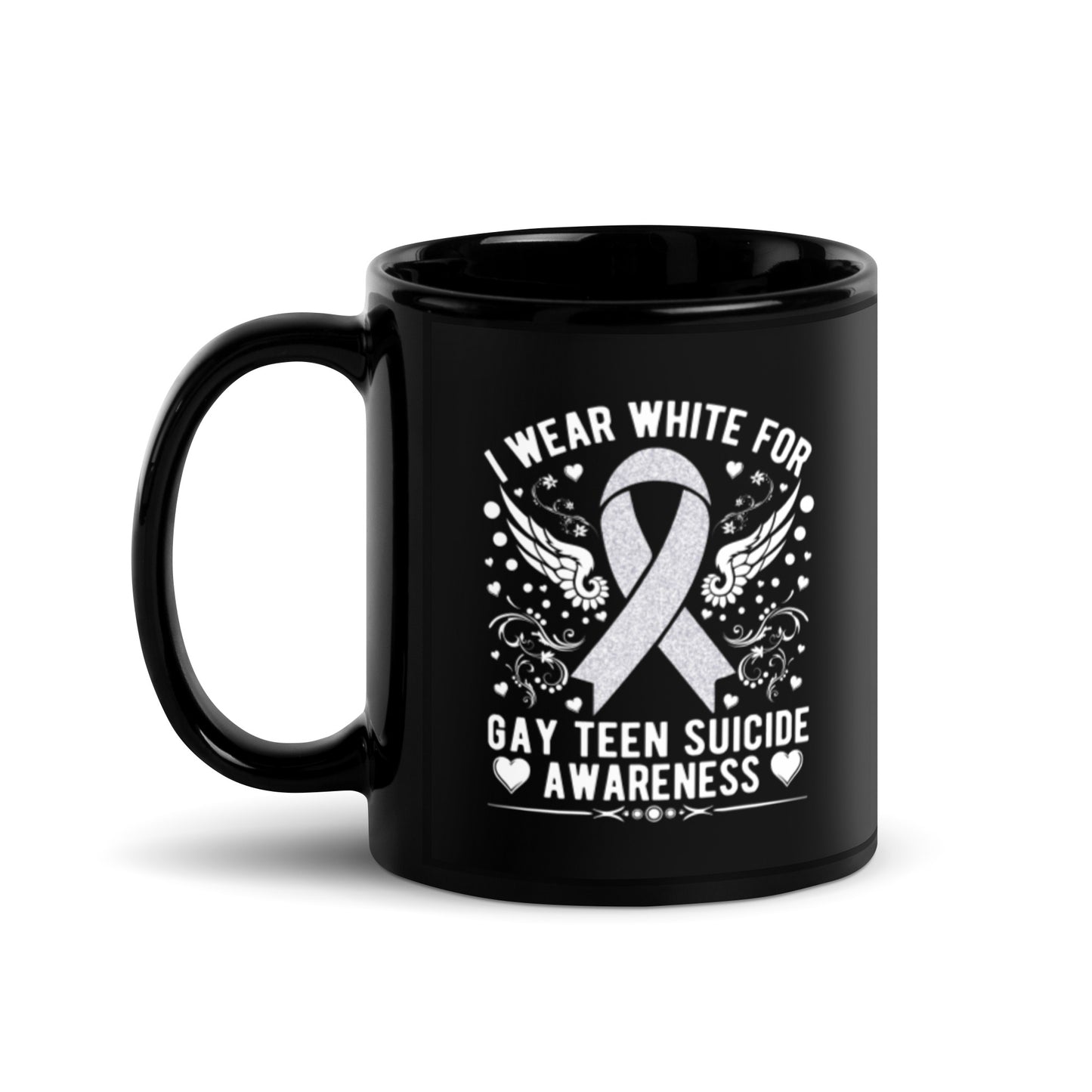 I Wear White Awareness Black Glossy Mug