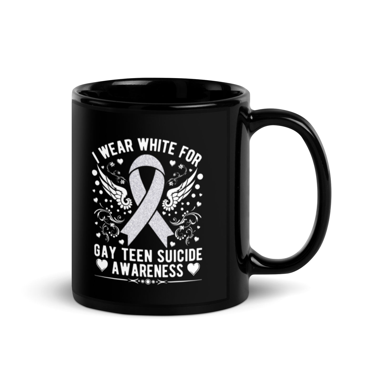 I Wear White Awareness Black Glossy Mug