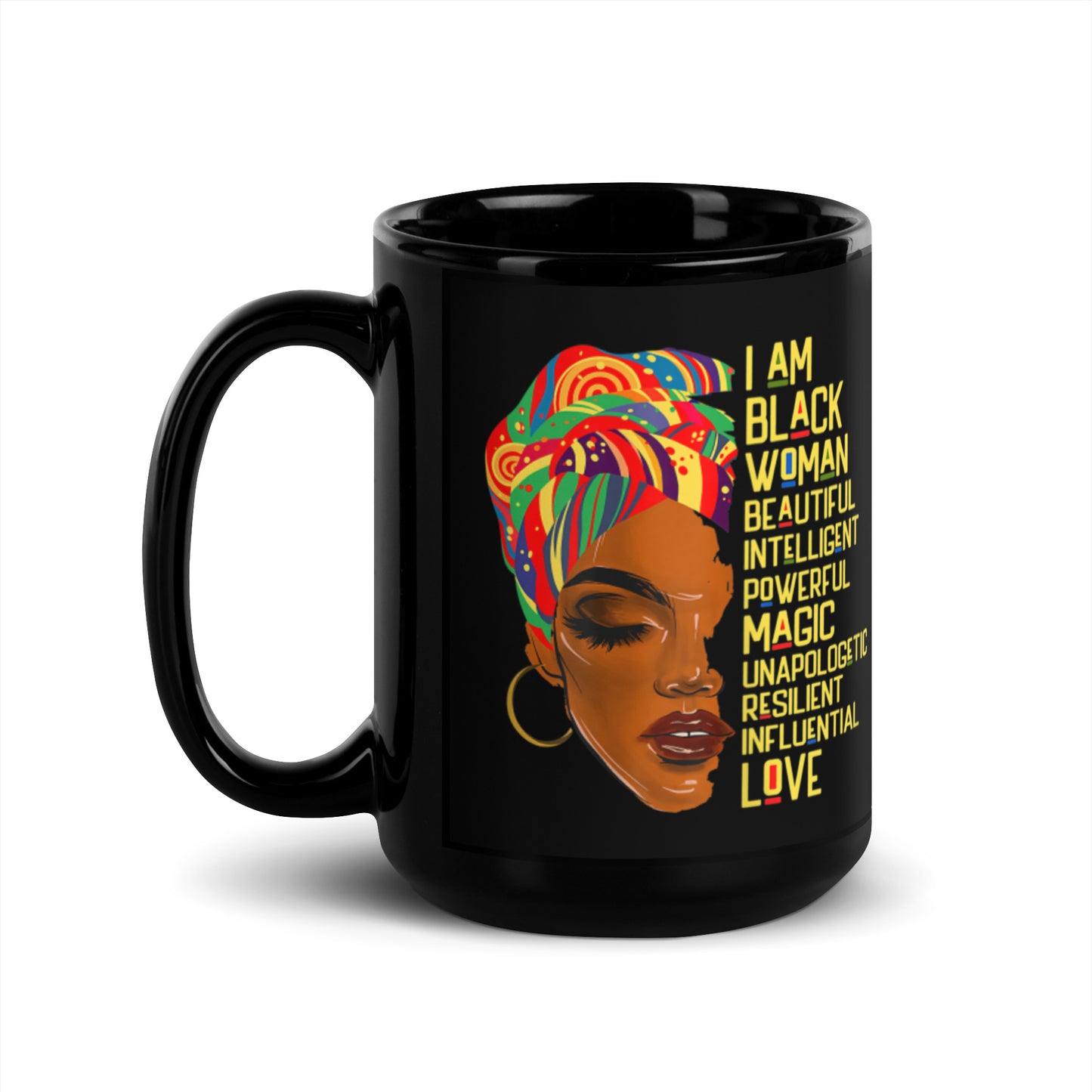 I Am A Black Woman Black Glossy Mug