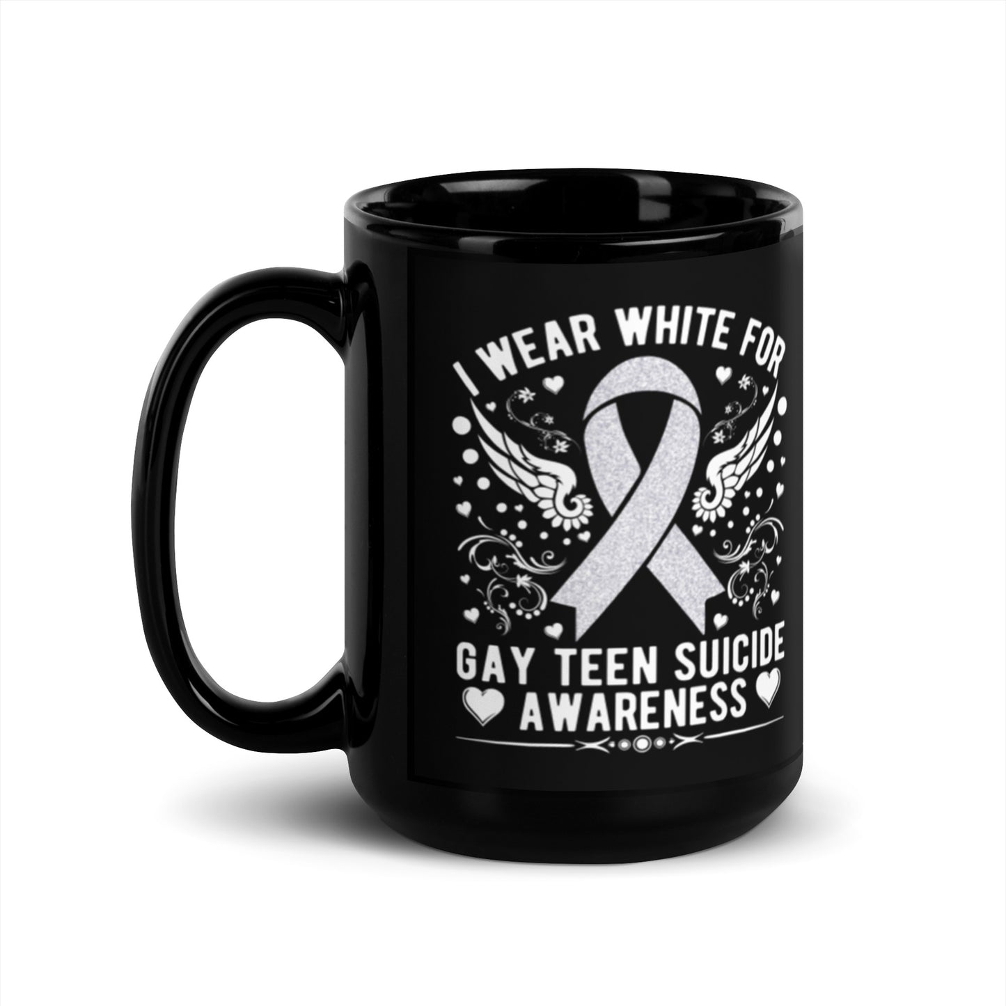 I Wear White Awareness Black Glossy Mug