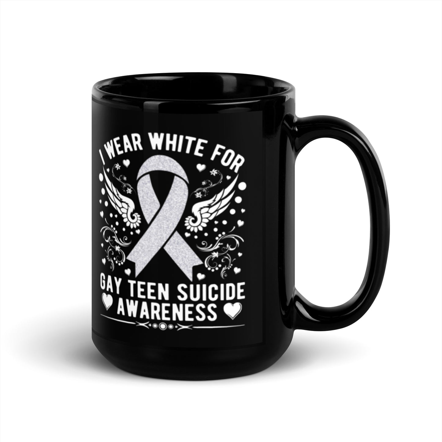 I Wear White Awareness Black Glossy Mug