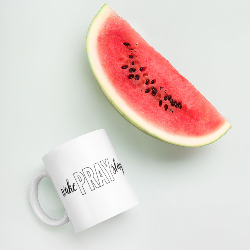 Wake Pray Slay White glossy Coffee Mug