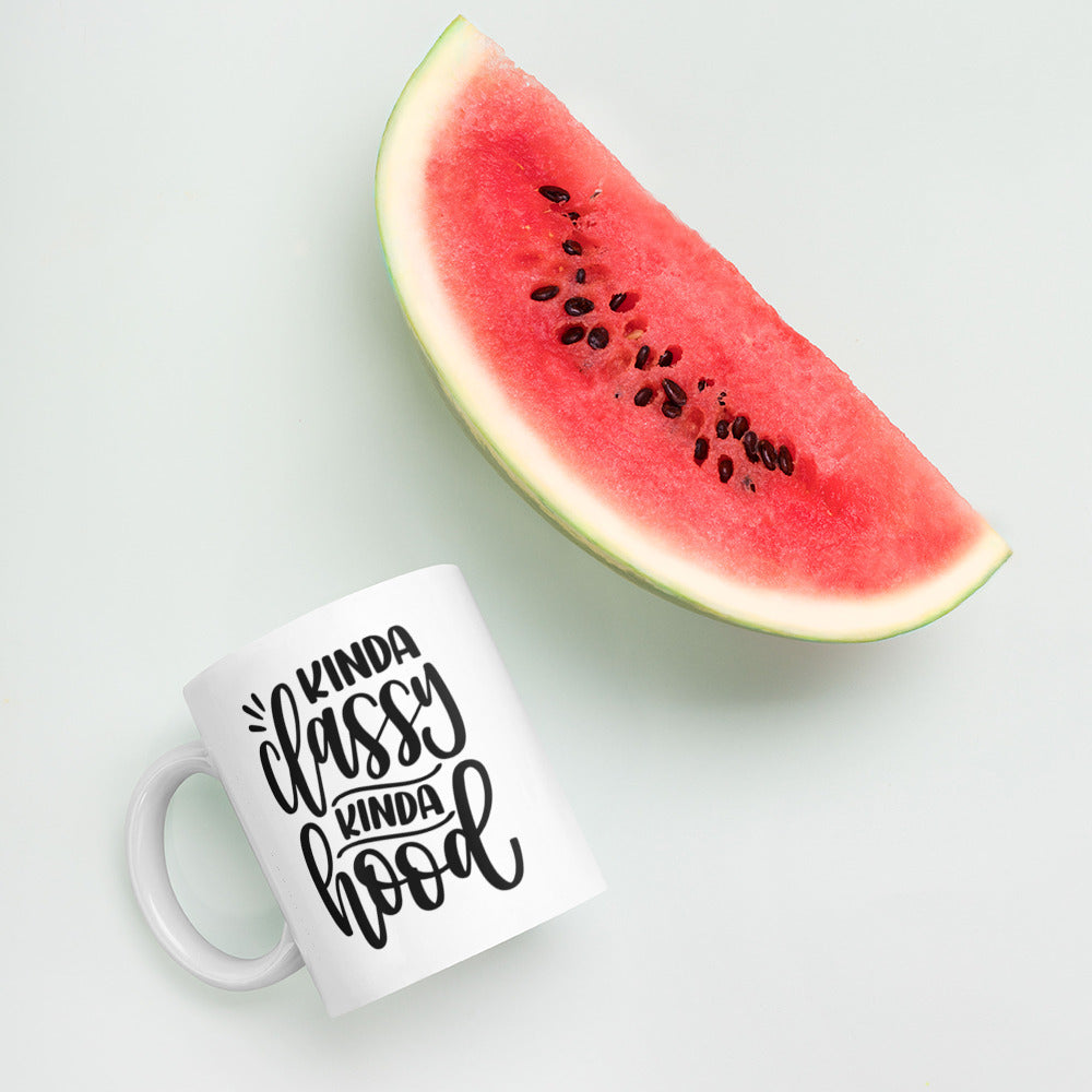 Kinda Classy Kinda Hood White glossy mug White Glossy Coffee Mug