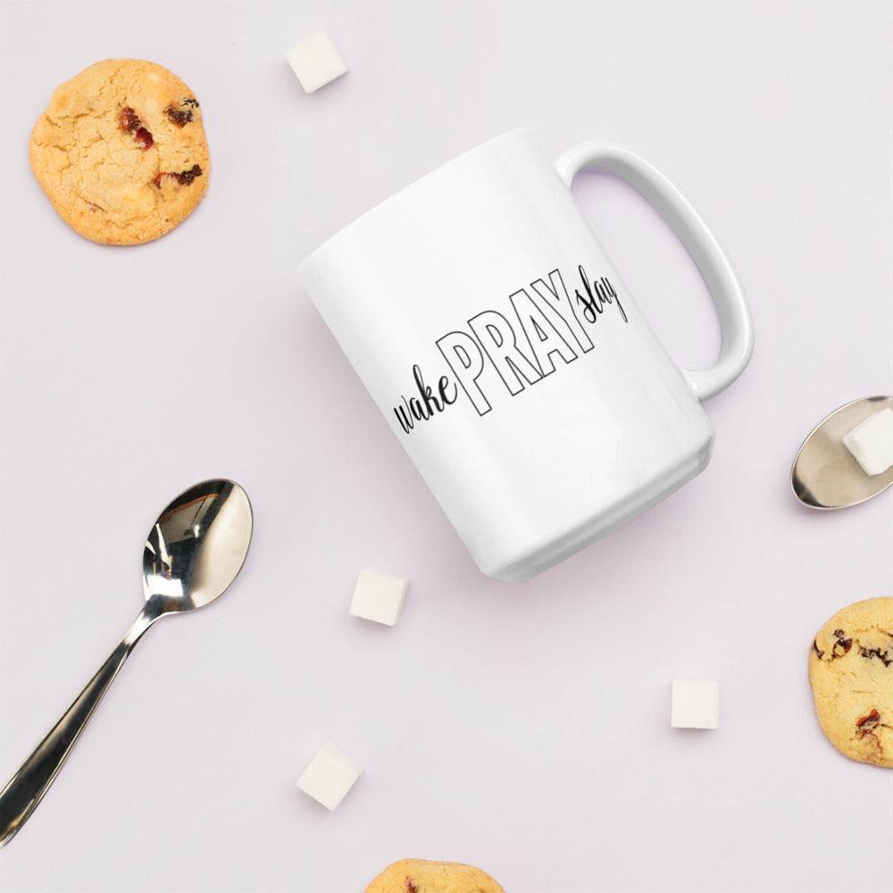 Wake Pray Slay White glossy Coffee Mug
