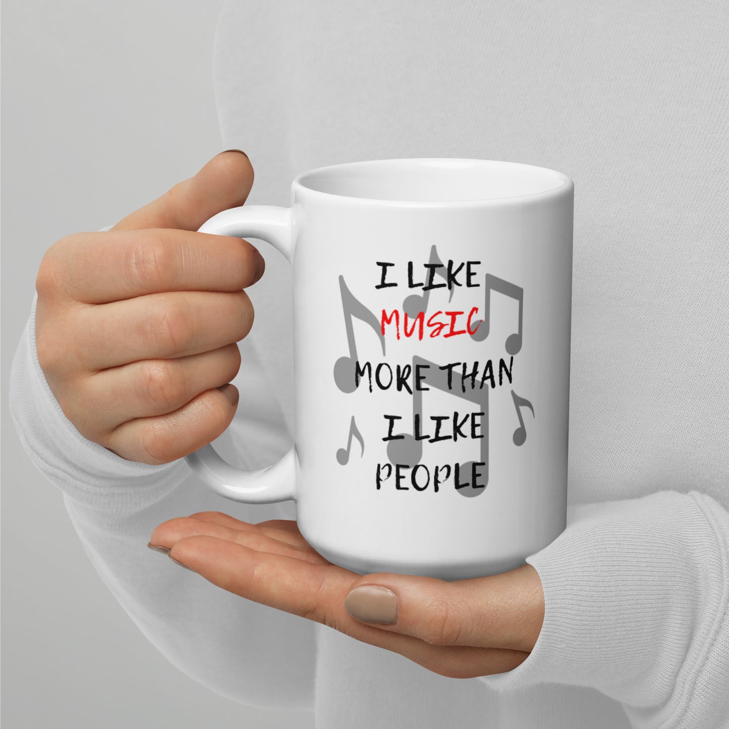 I Like Music More Than People White glossy mug