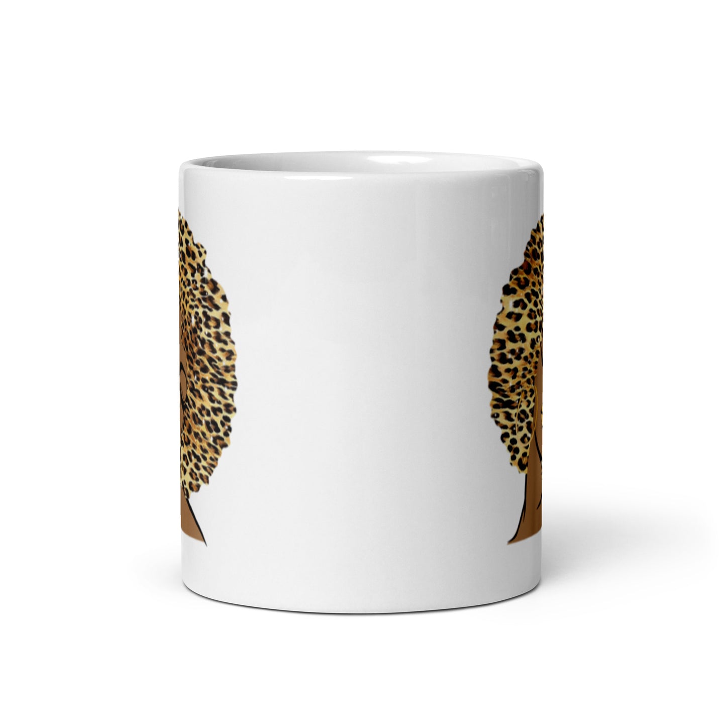 Cheetah Afro Girl White glossy mug