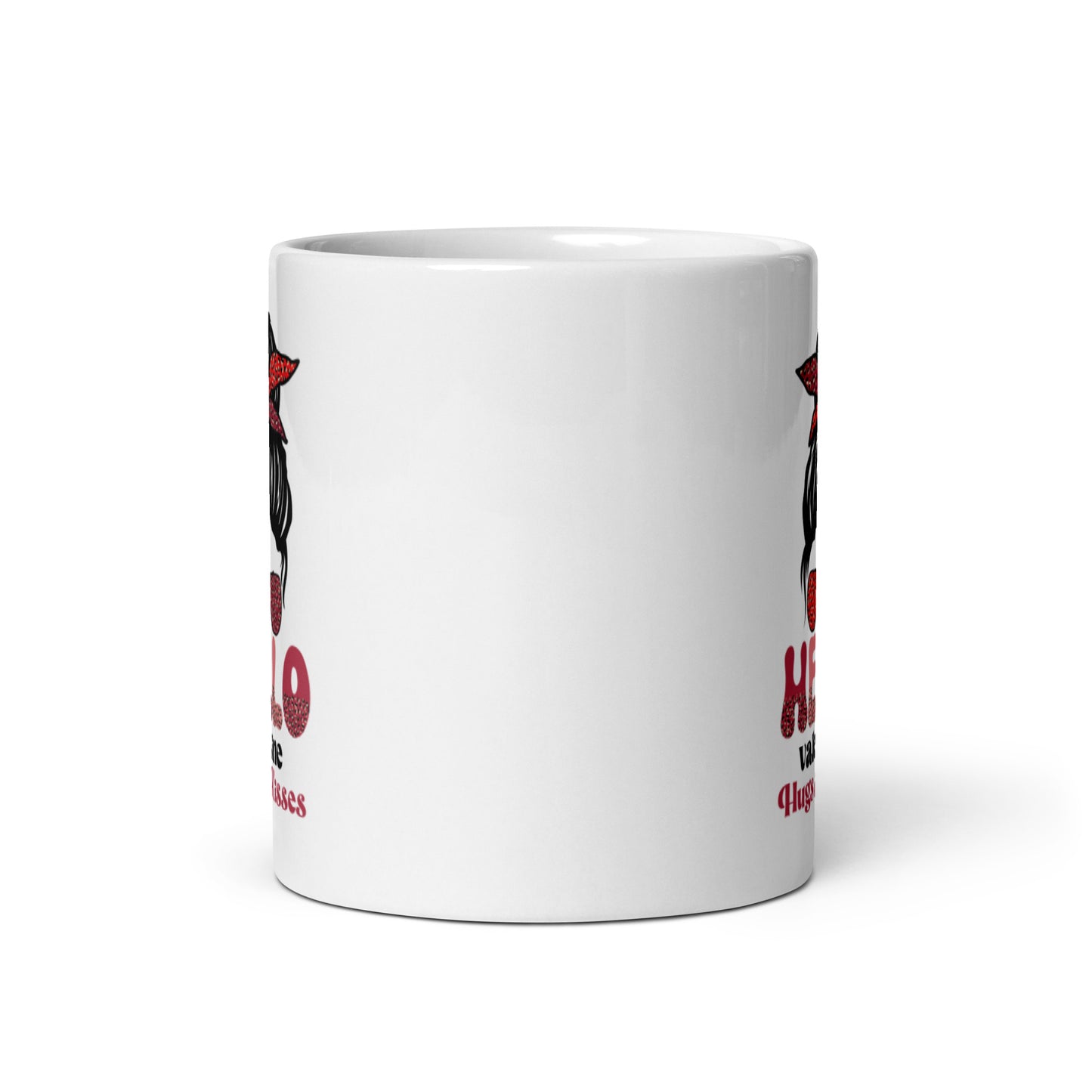 Hello Valentine Hugs and Kisses White glossy mug