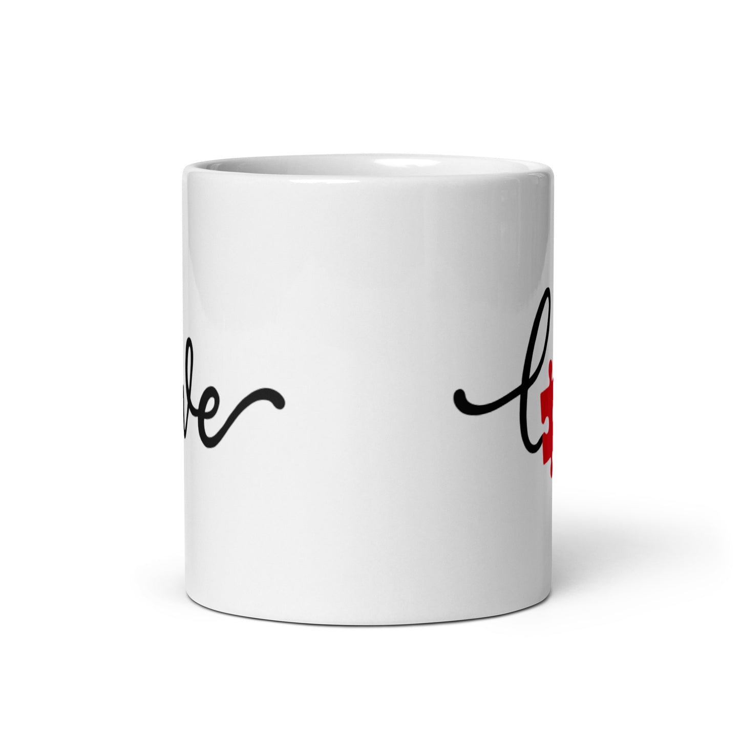 Love Autism Awareness Puzzle Piece White glossy mug