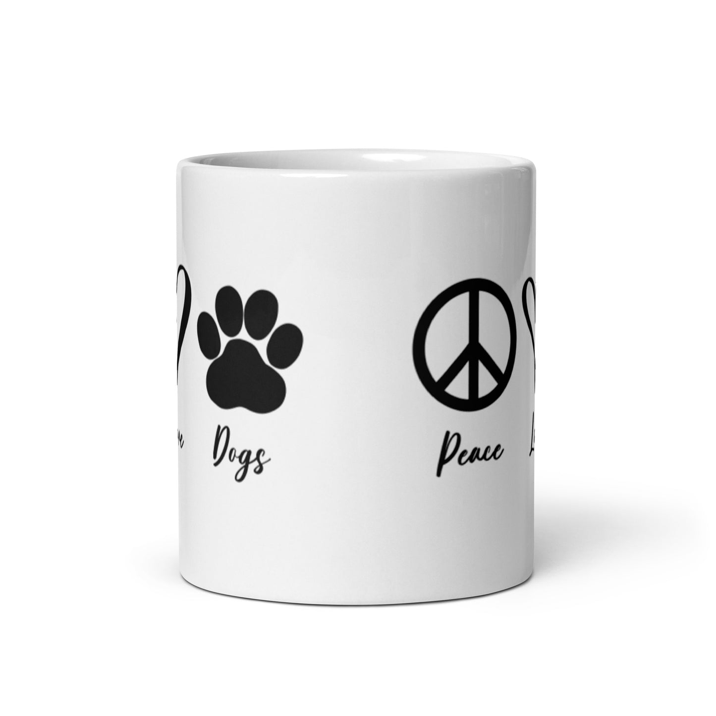 PEACE LOVE DOGS White glossy mug