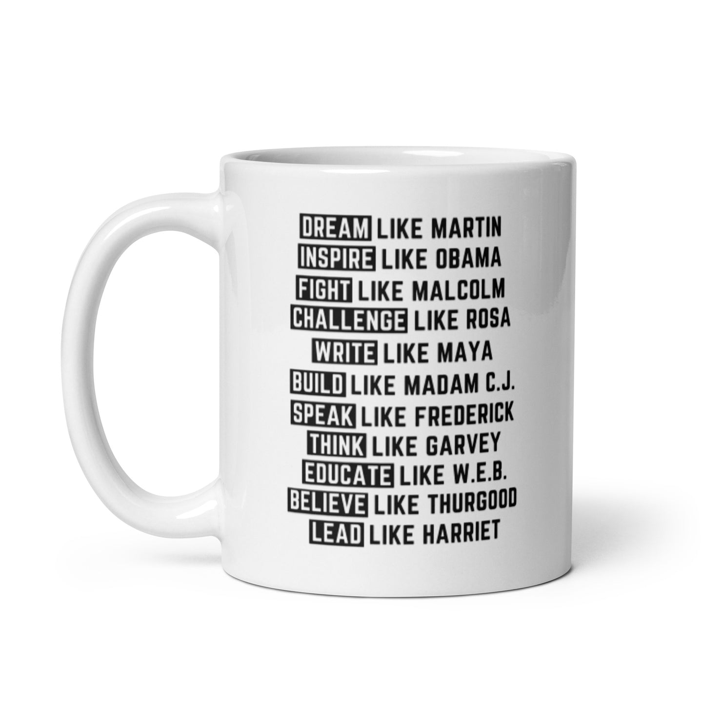 Dream Inspire Fight White glossy mug