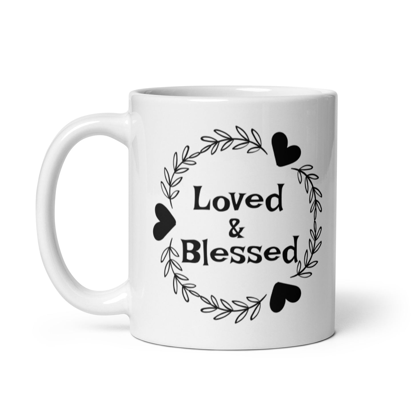 Loved & Blessed White glossy mug