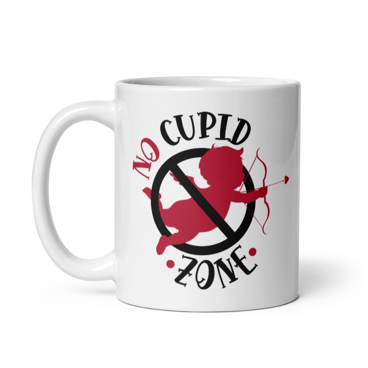 No Cupid Zone White glossy mug