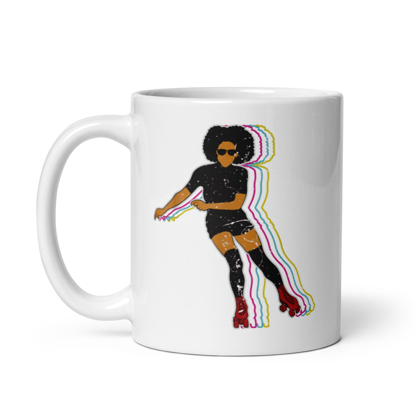 Rollerskating girl White glossy mug