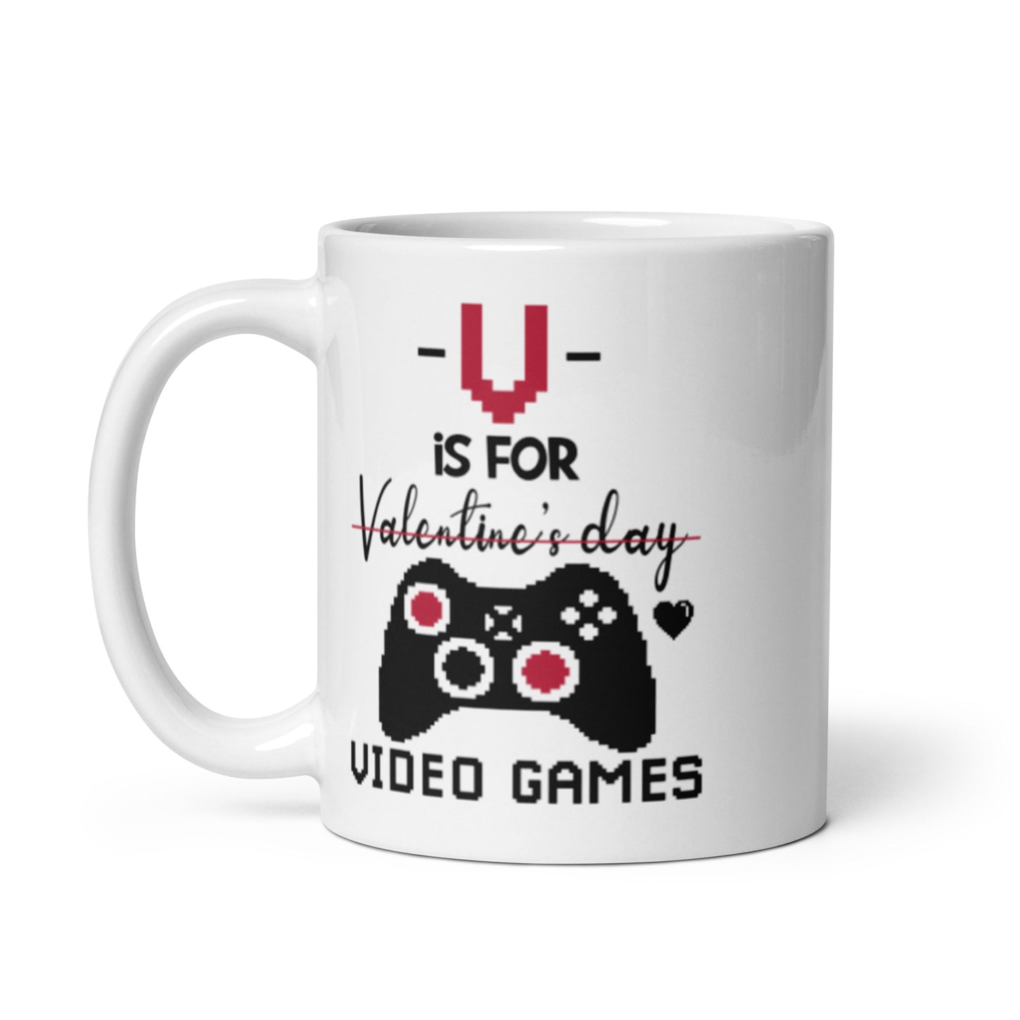 V is For Video Games White glossy mug