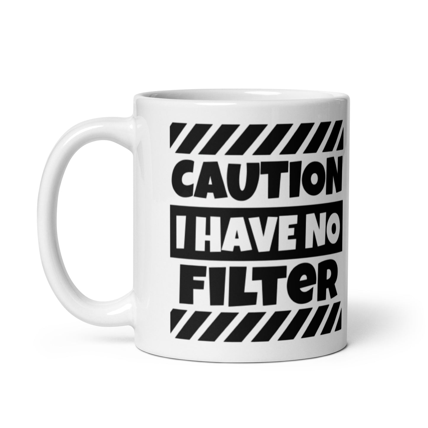 Caution White glossy mug