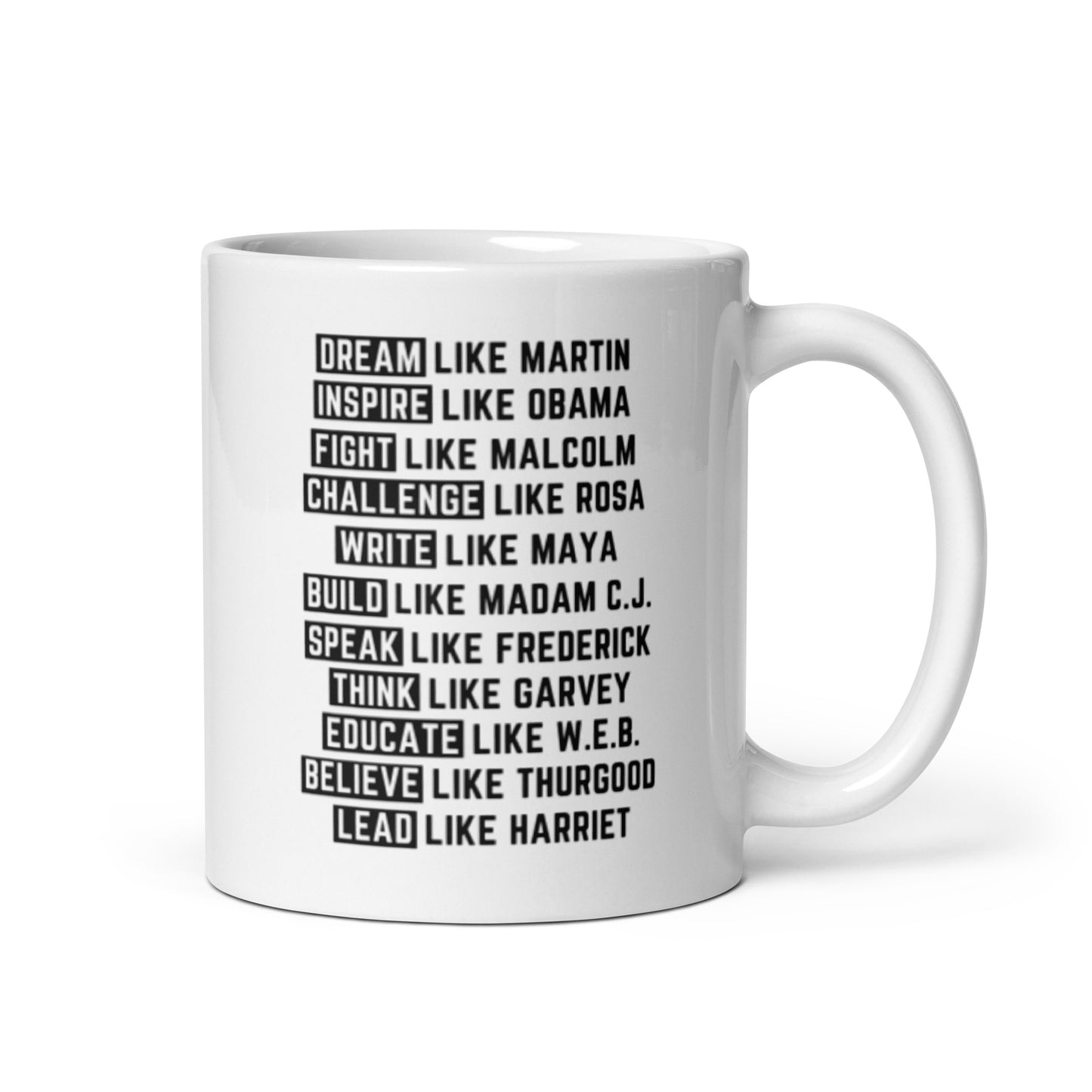 Dream Inspire Fight White glossy mug