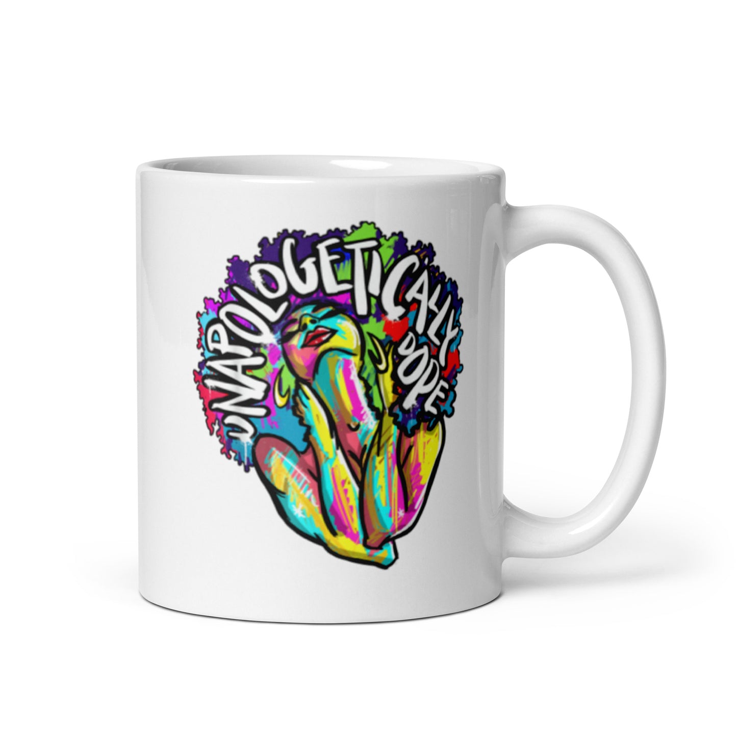 Unopologetically Dope White glossy mug