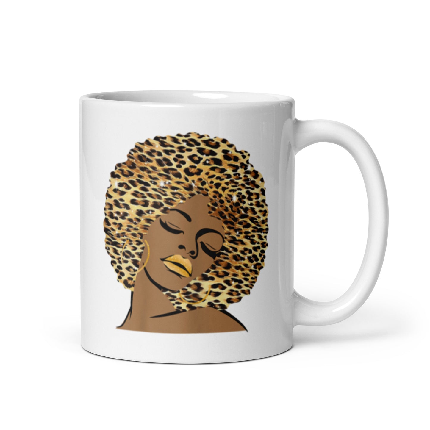 Cheetah Afro Girl White glossy mug