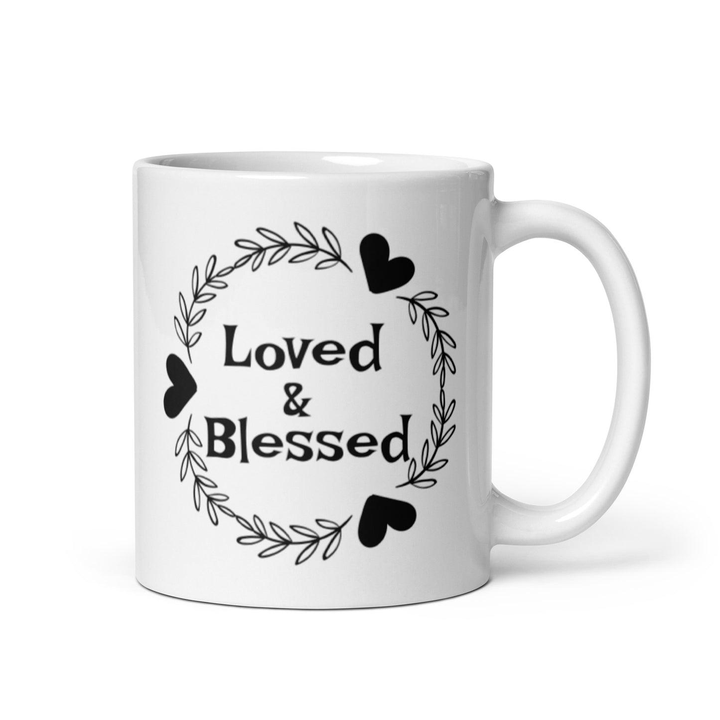 Loved & Blessed White glossy mug