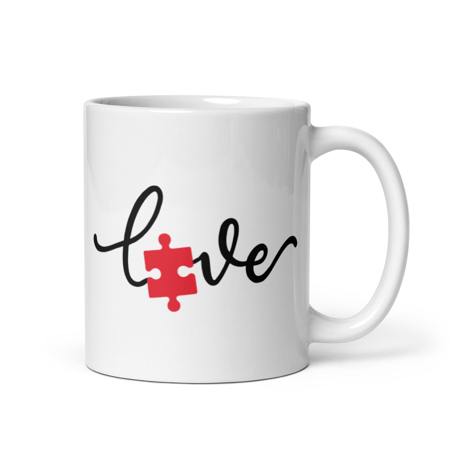 Love Autism Awareness Puzzle Piece White glossy mug