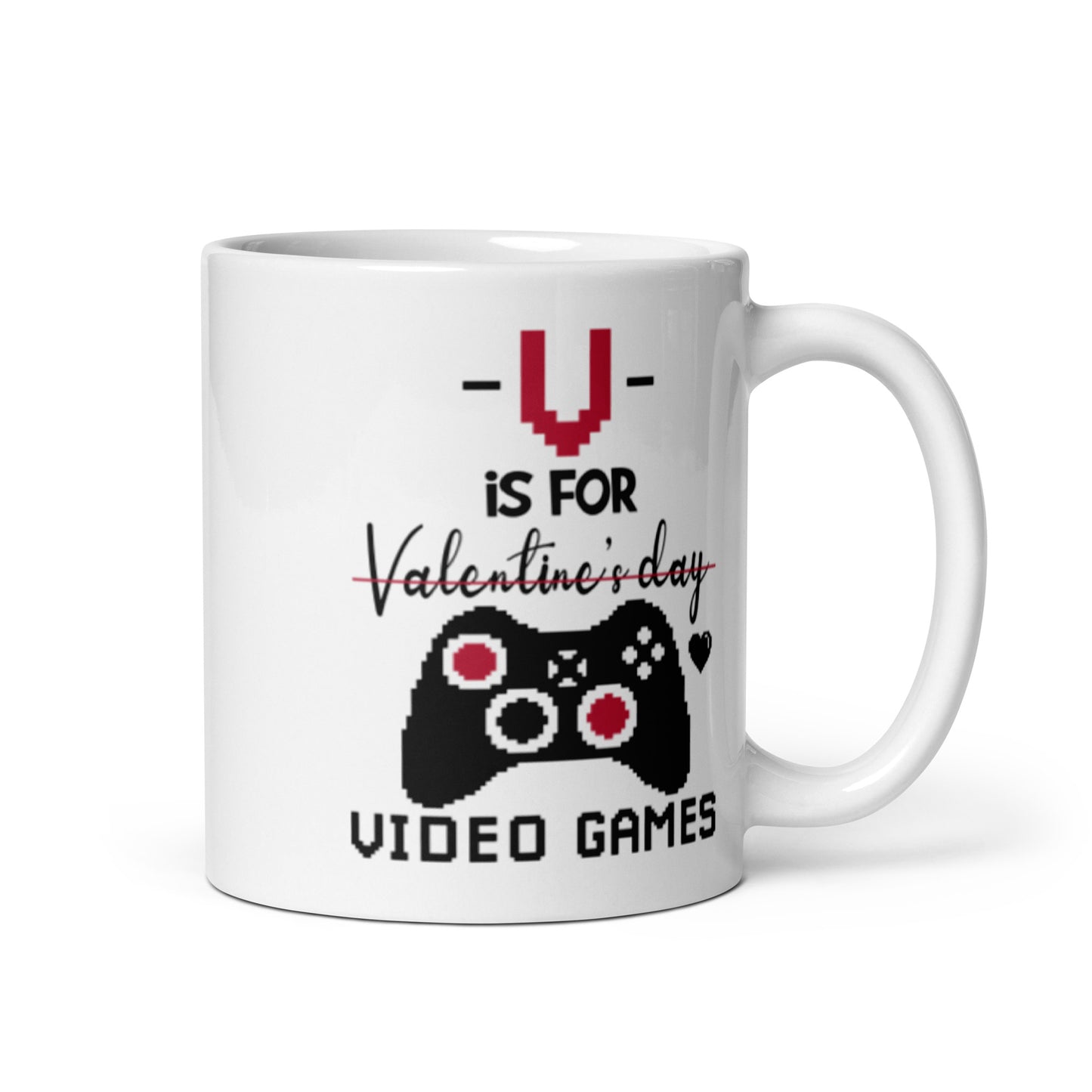V is For Video Games White glossy mug