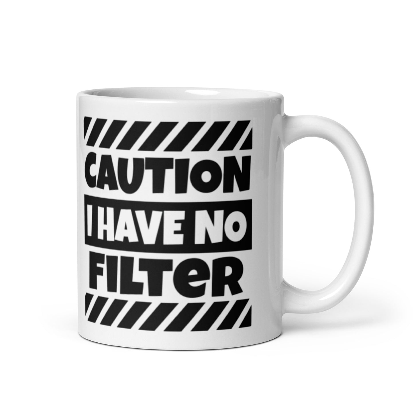 Caution White glossy mug