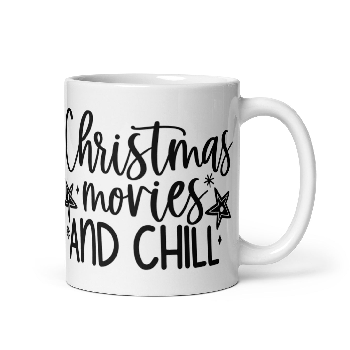 CHRISTMAS MOVIES AND CHILL White glossy mug