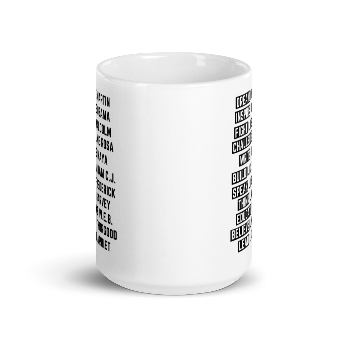 Dream Inspire Fight White glossy mug