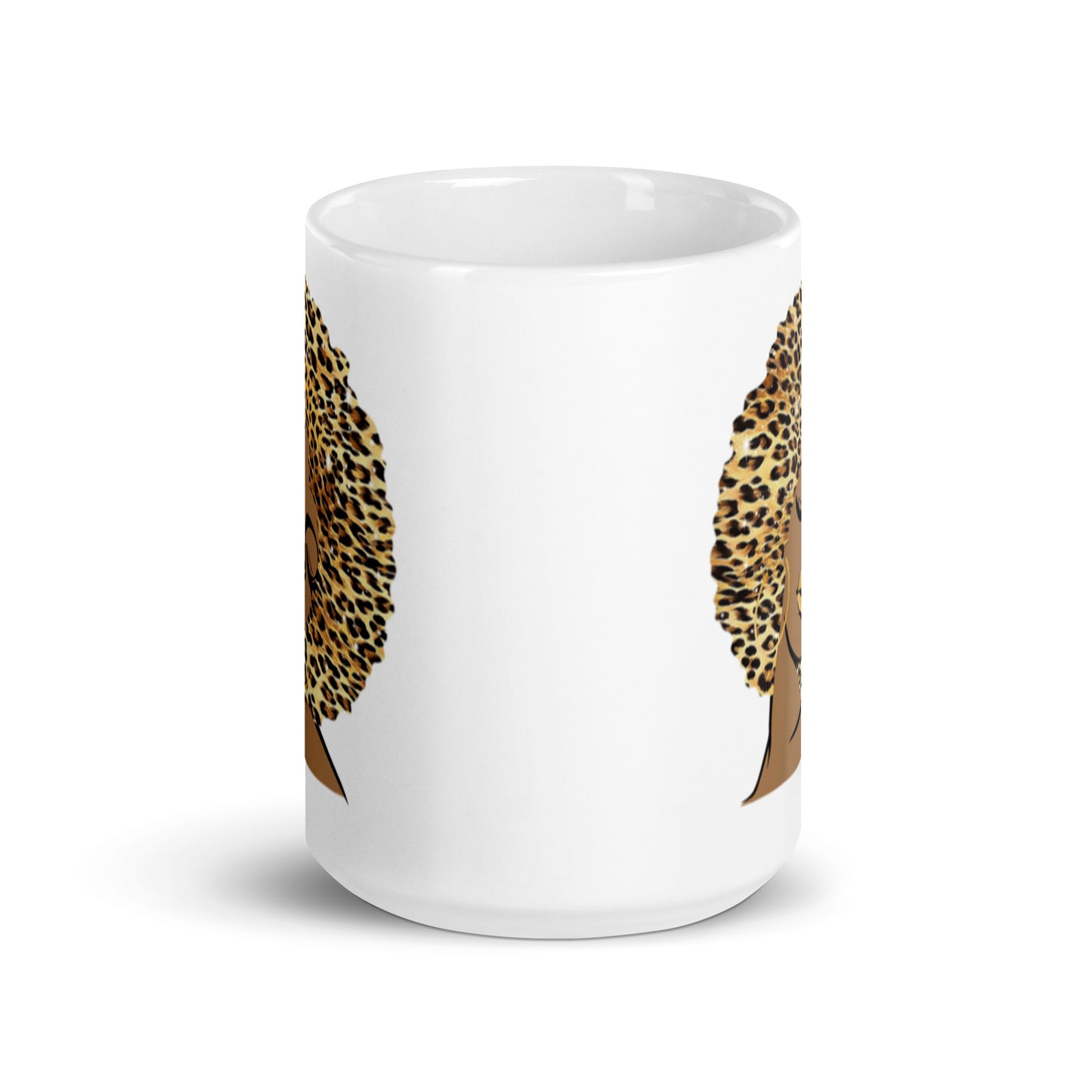 Cheetah Afro Girl White glossy mug