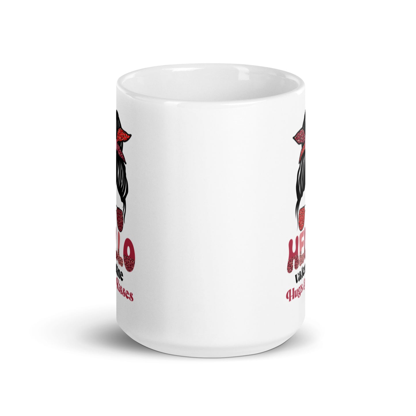 Hello Valentine Hugs and Kisses White glossy mug