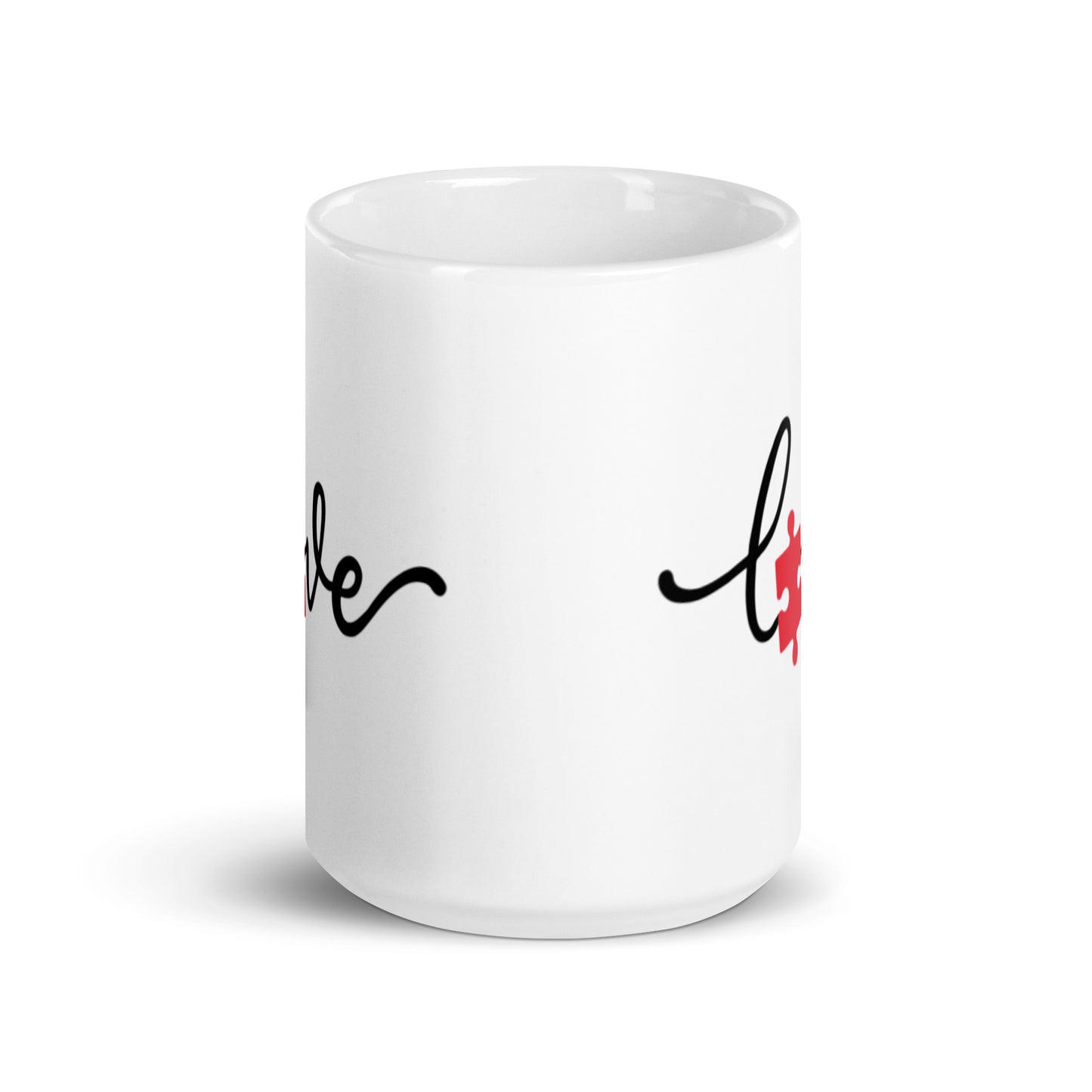 Love Autism Awareness Puzzle Piece White glossy mug