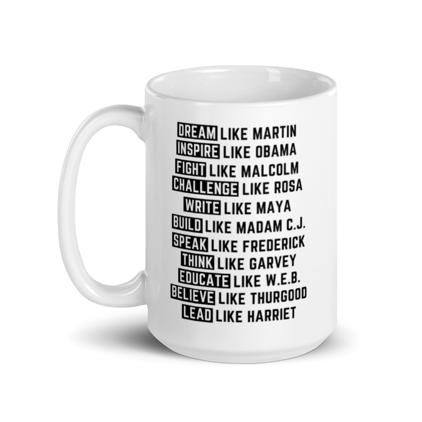 Dream Inspire Fight White glossy mug