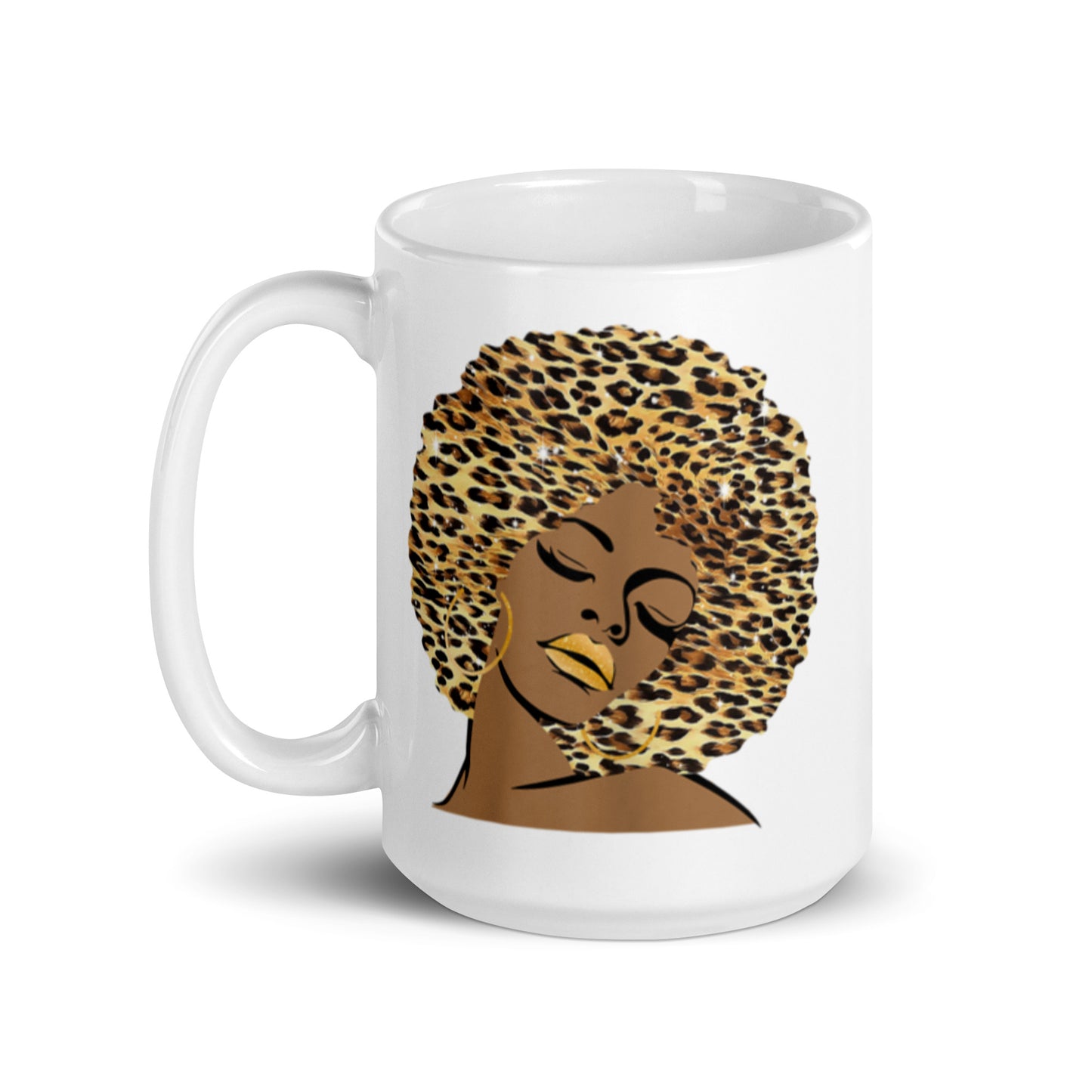 Cheetah Afro Girl White glossy mug