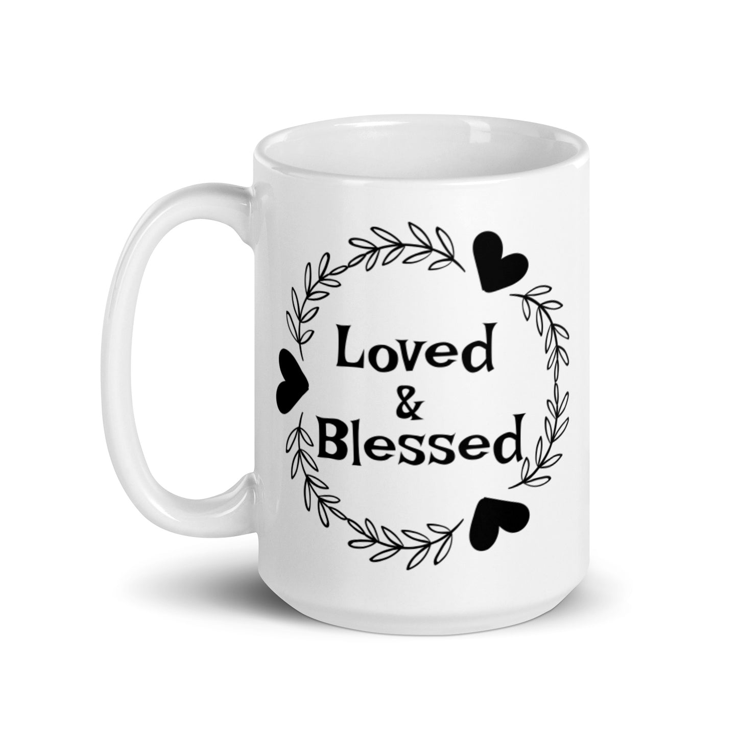 Loved & Blessed White glossy mug