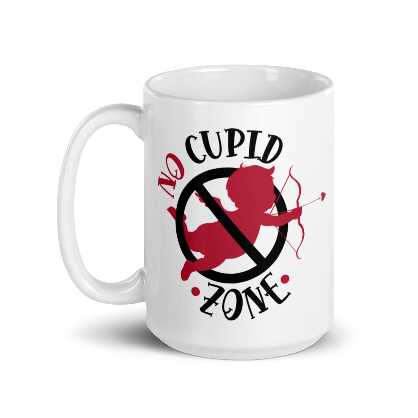 No Cupid Zone White glossy mug