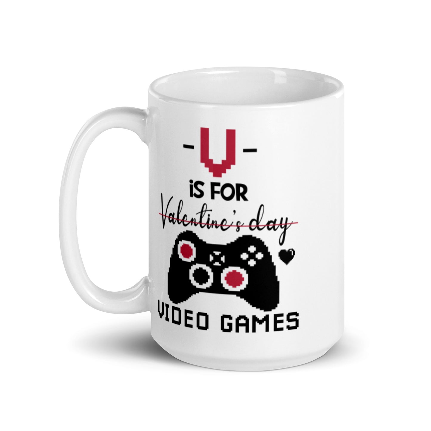V is For Video Games White glossy mug