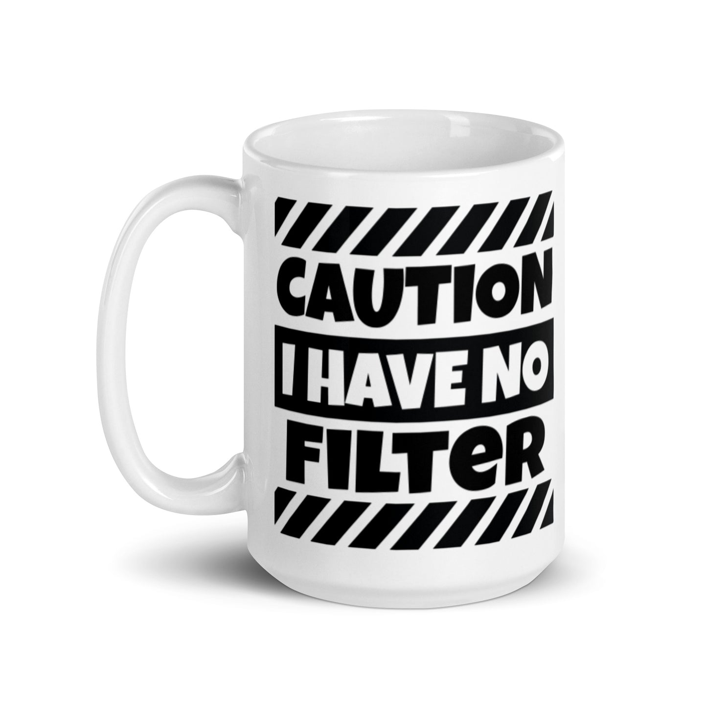 Caution White glossy mug