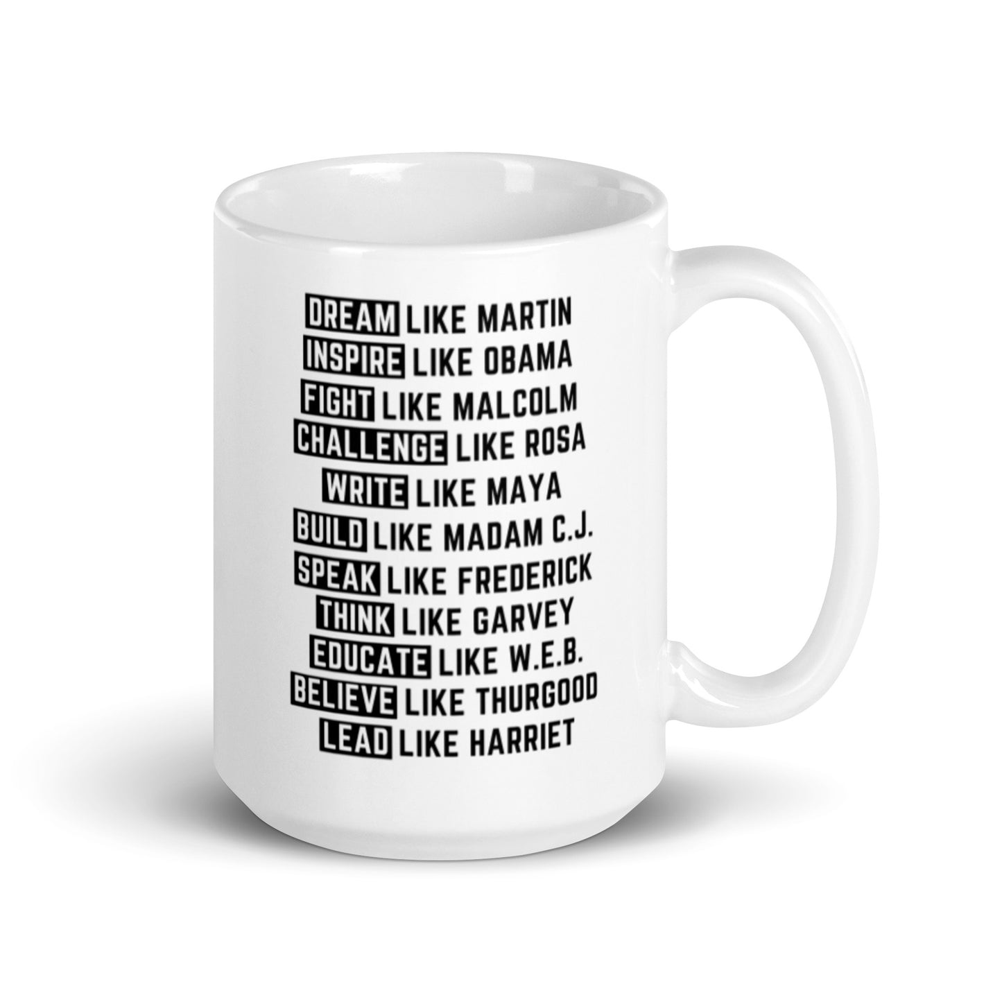 Dream Inspire Fight White glossy mug