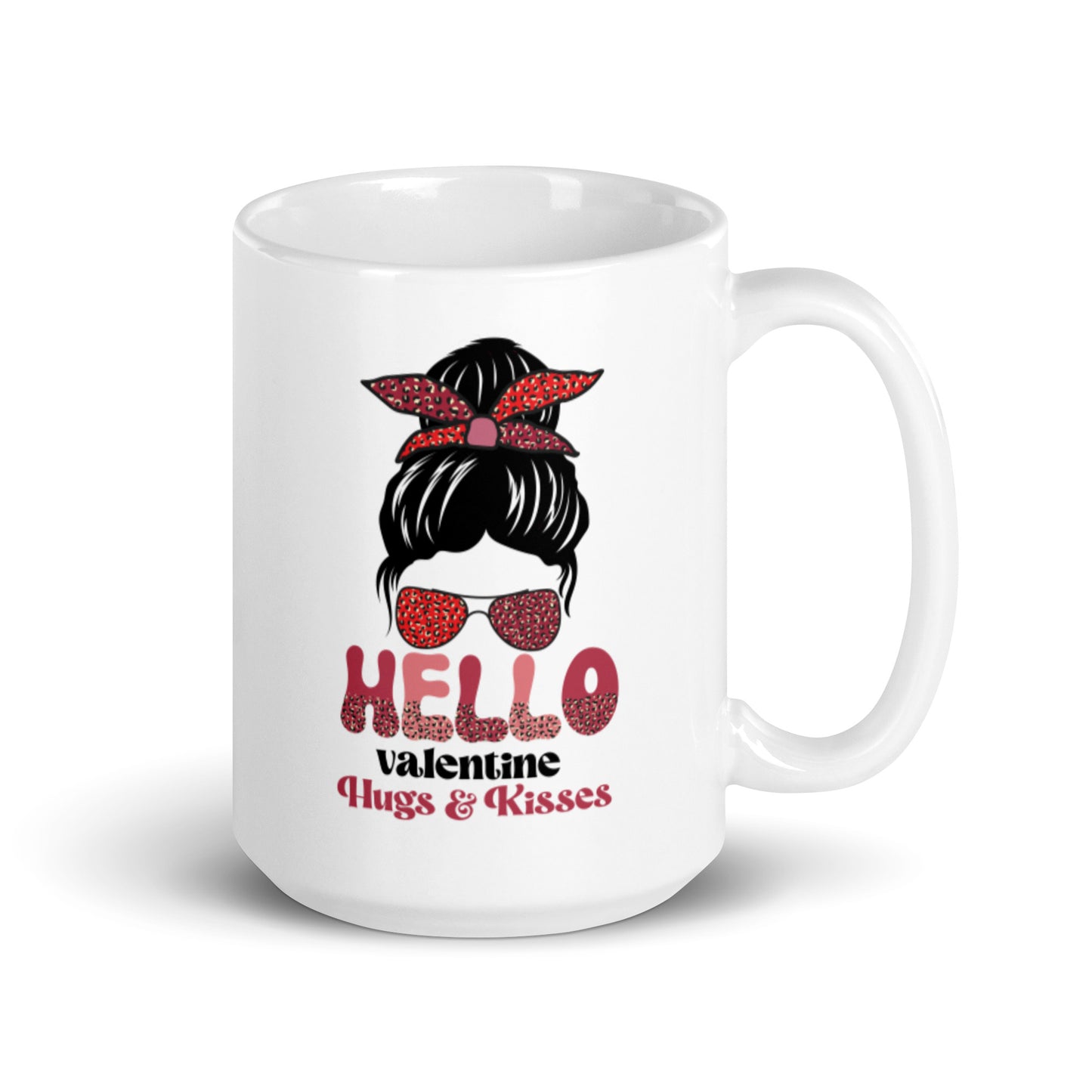 Hello Valentine Hugs and Kisses White glossy mug