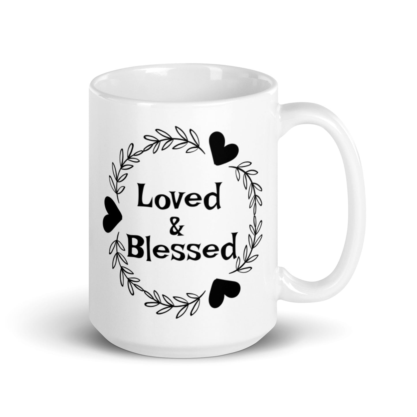 Loved & Blessed White glossy mug