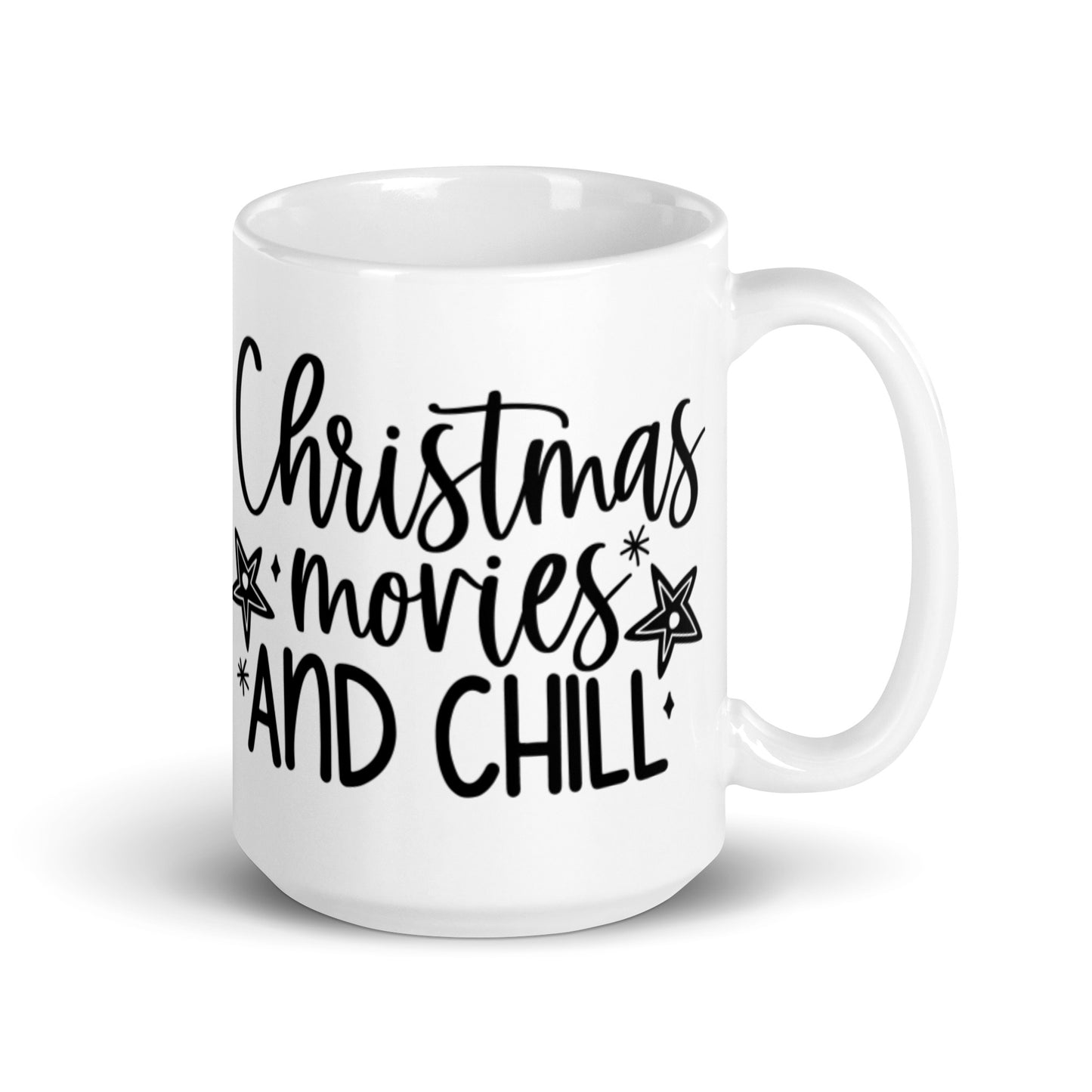 CHRISTMAS MOVIES AND CHILL White glossy mug