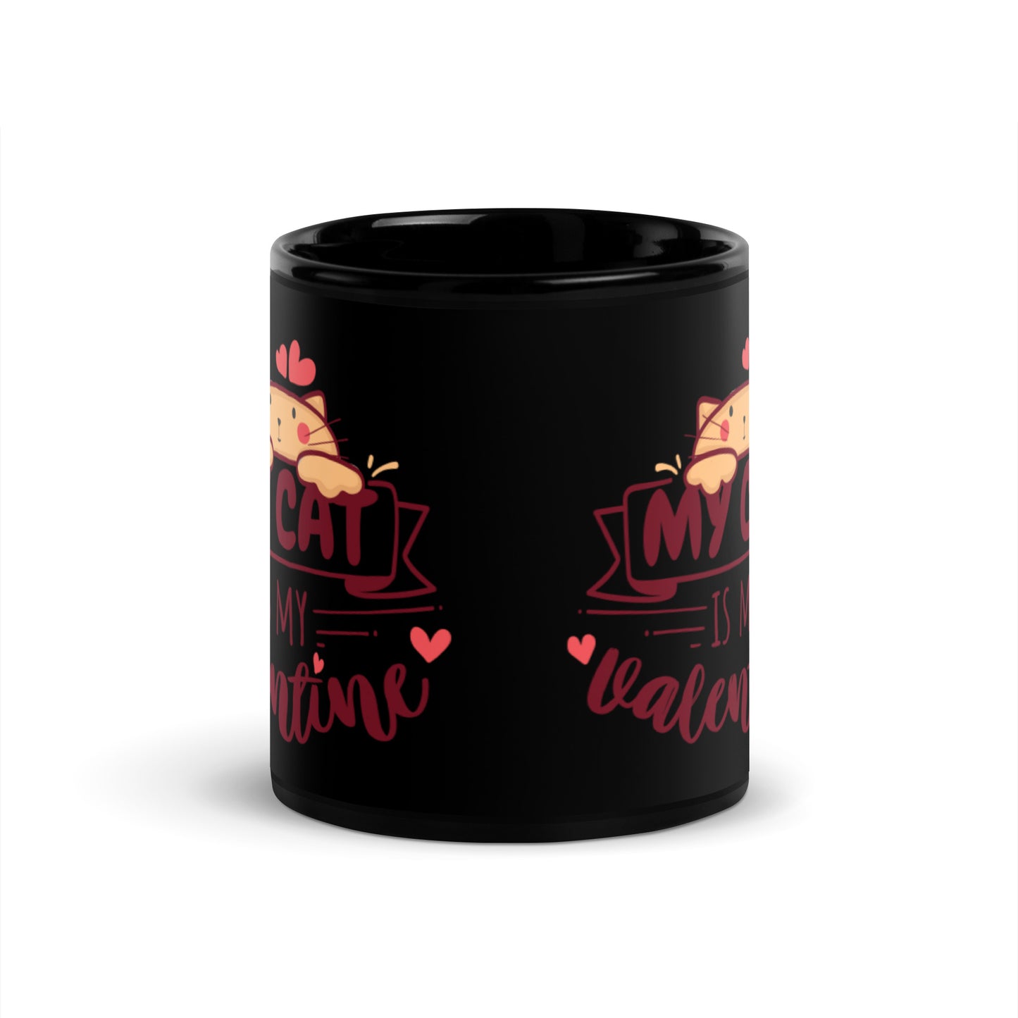 My Cat Is My Valentine Black Glossy Mug