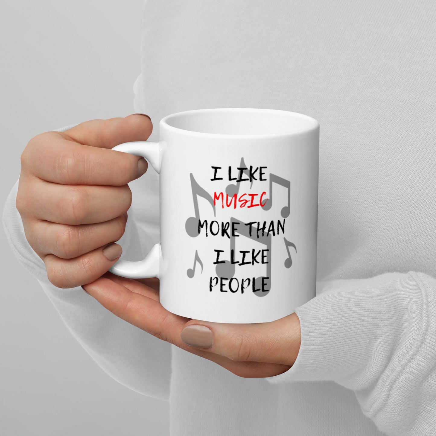 I Like Music More Than People White glossy mug