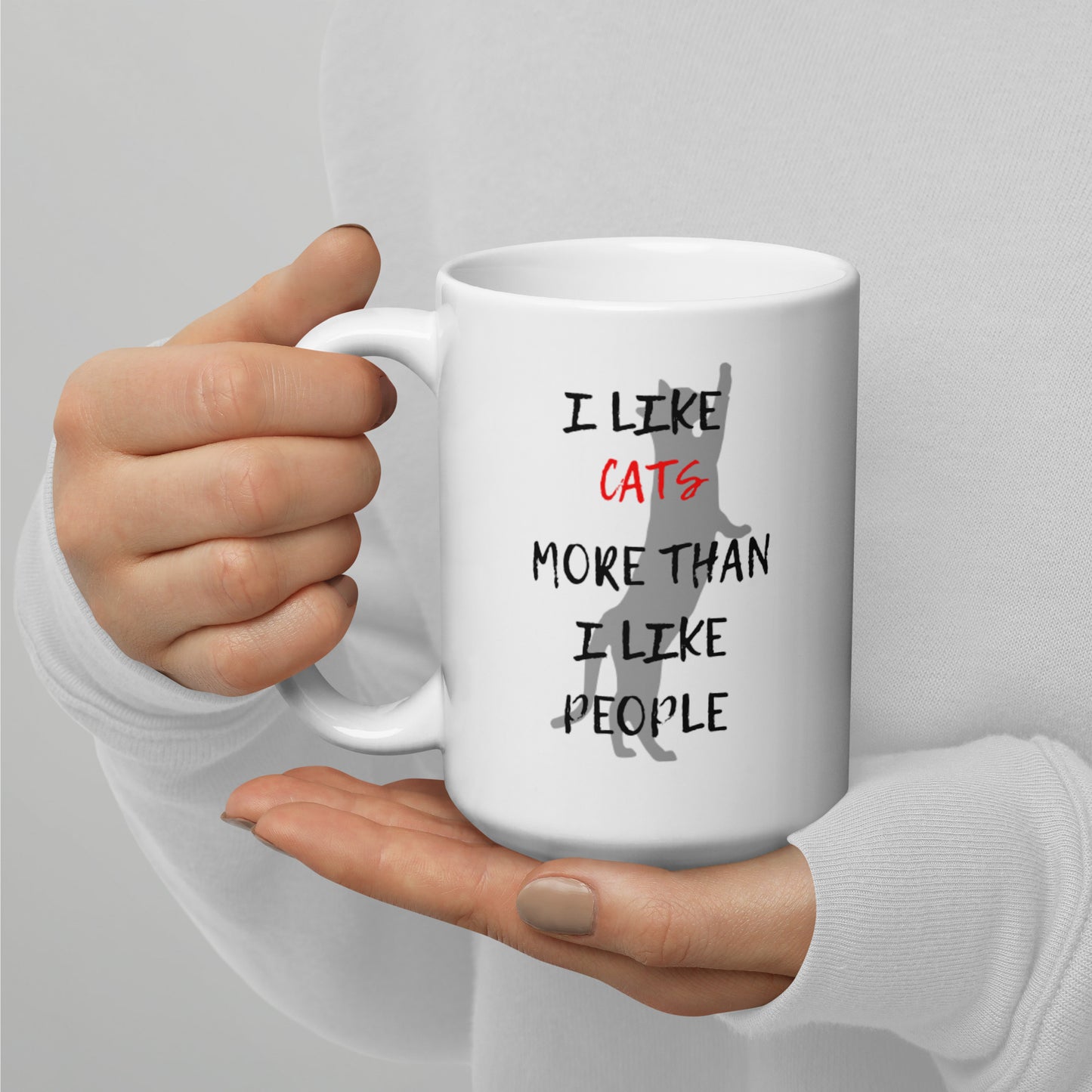 I Like Cats More Than People White glossy mug