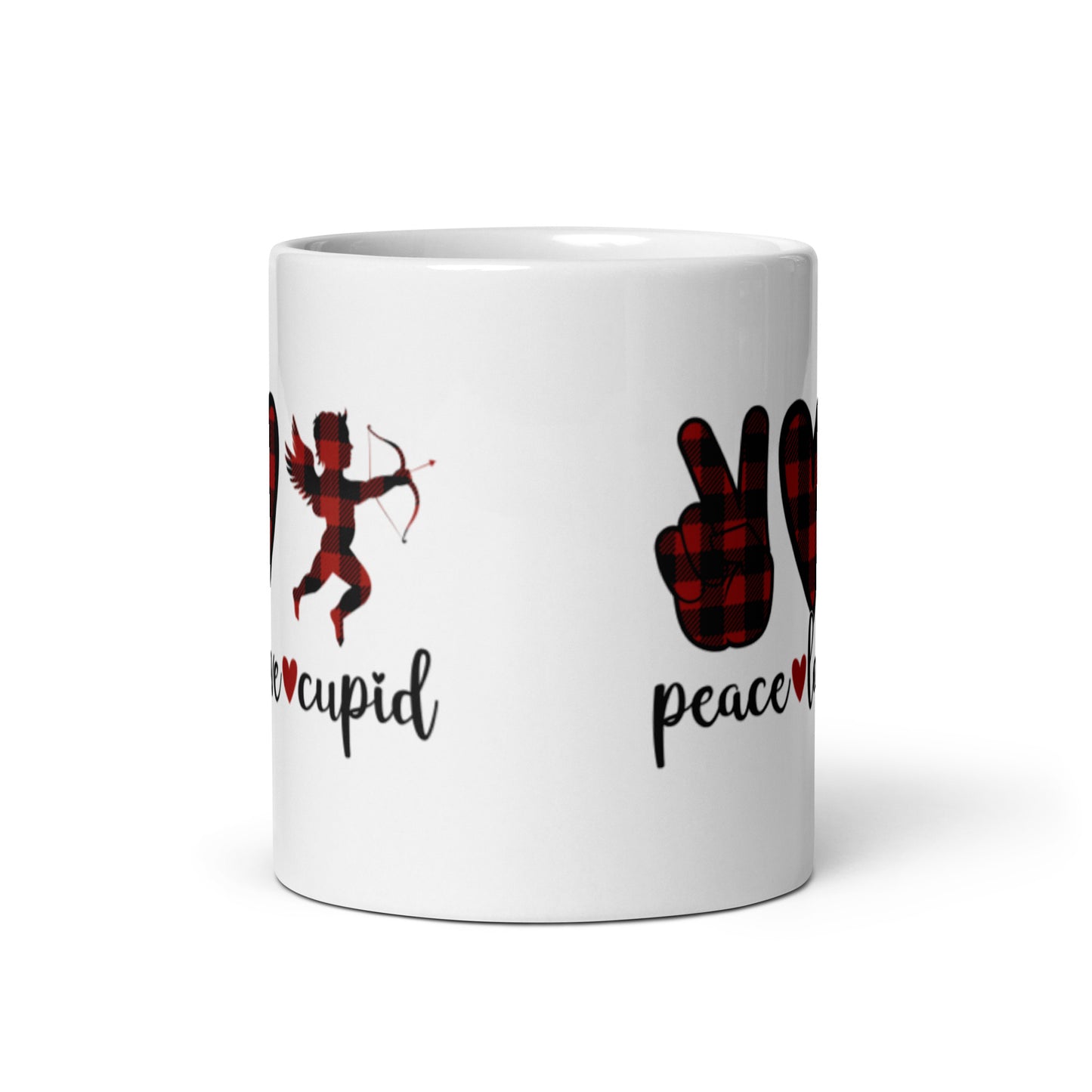 Peace Love Cupid White glossy mug