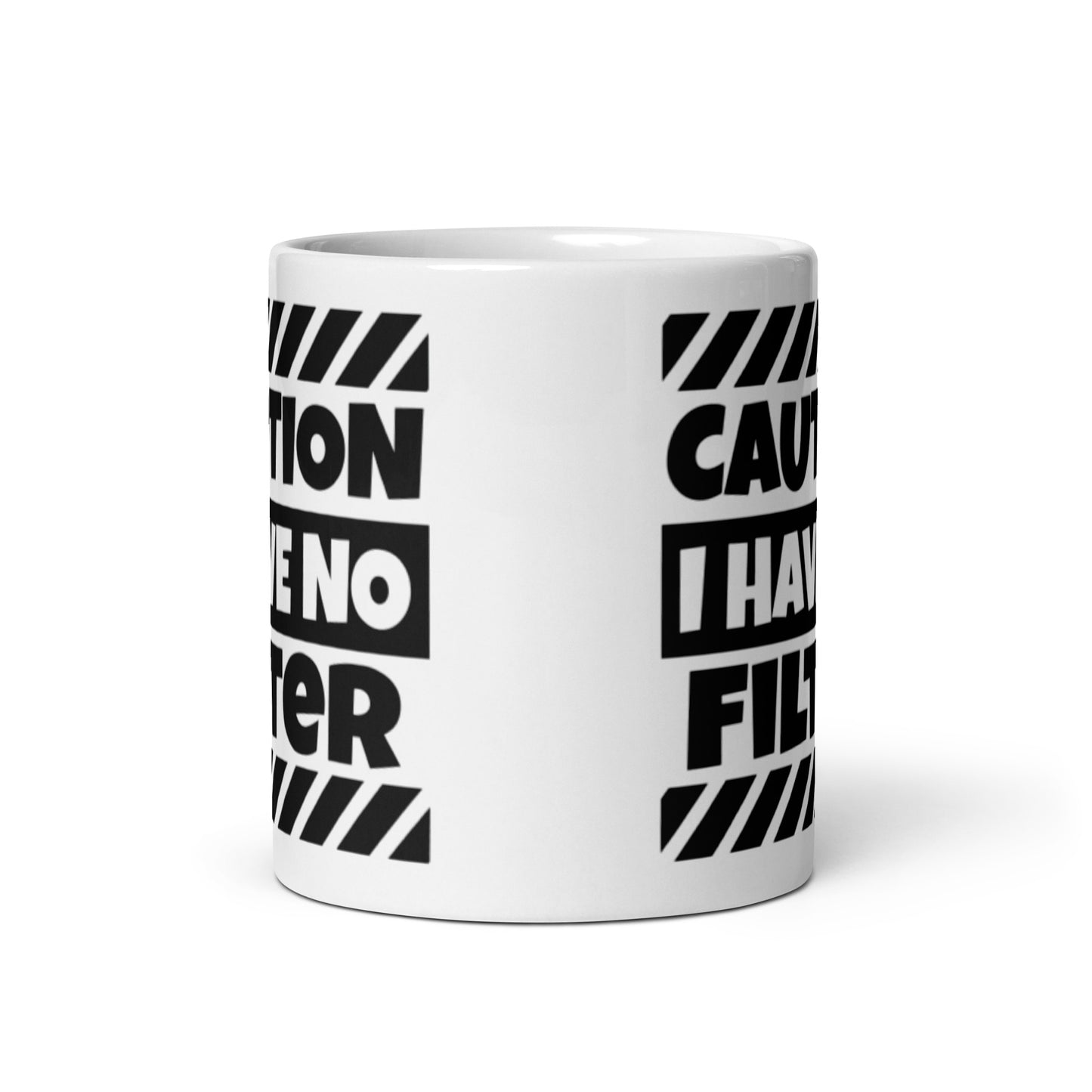 Caution White glossy mug