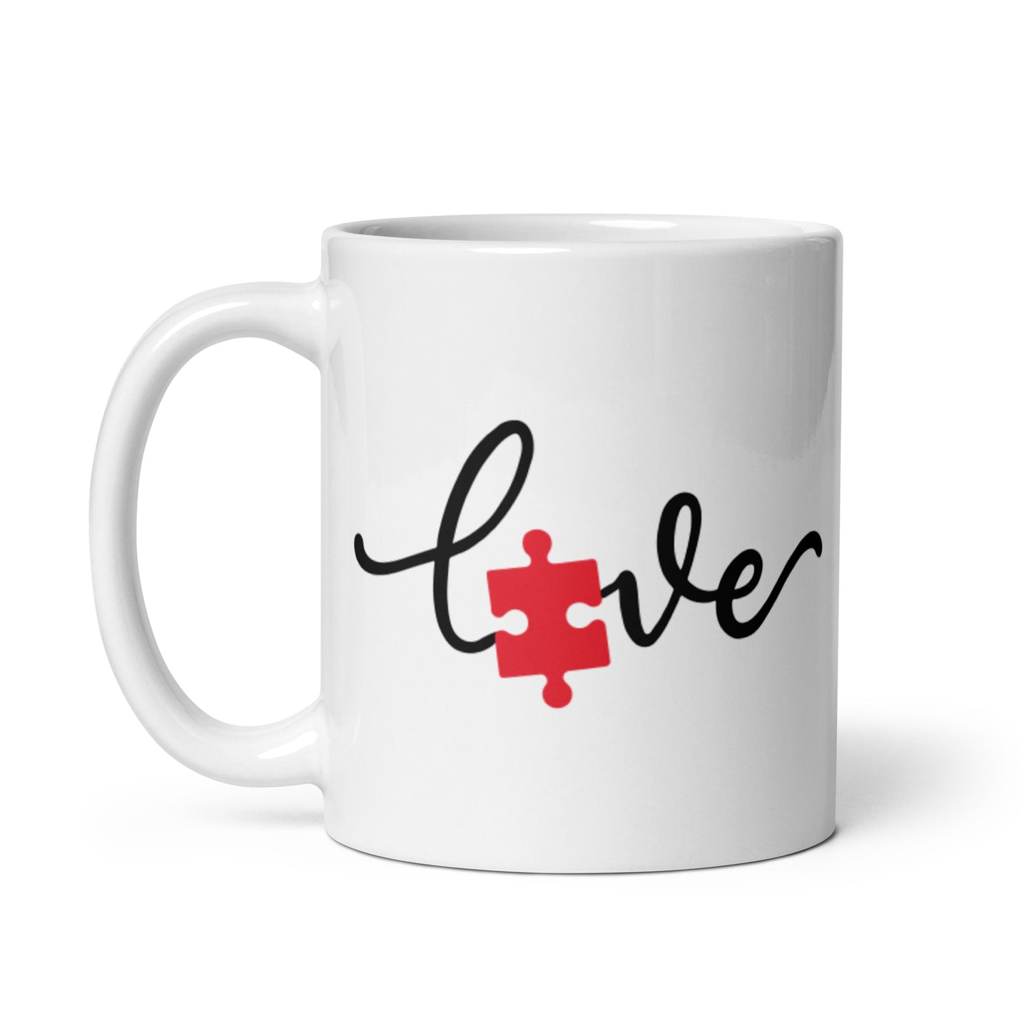Love Autism Awareness Puzzle Piece White glossy mug