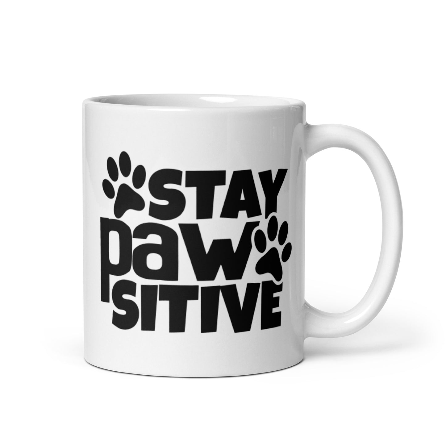 STAY PAWSITIVE White glossy mug