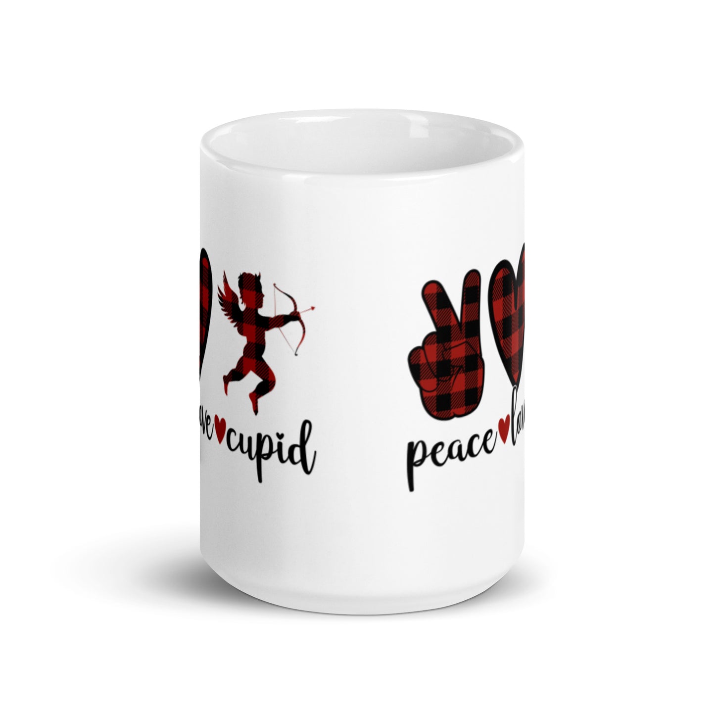 Peace Love Cupid White glossy mug